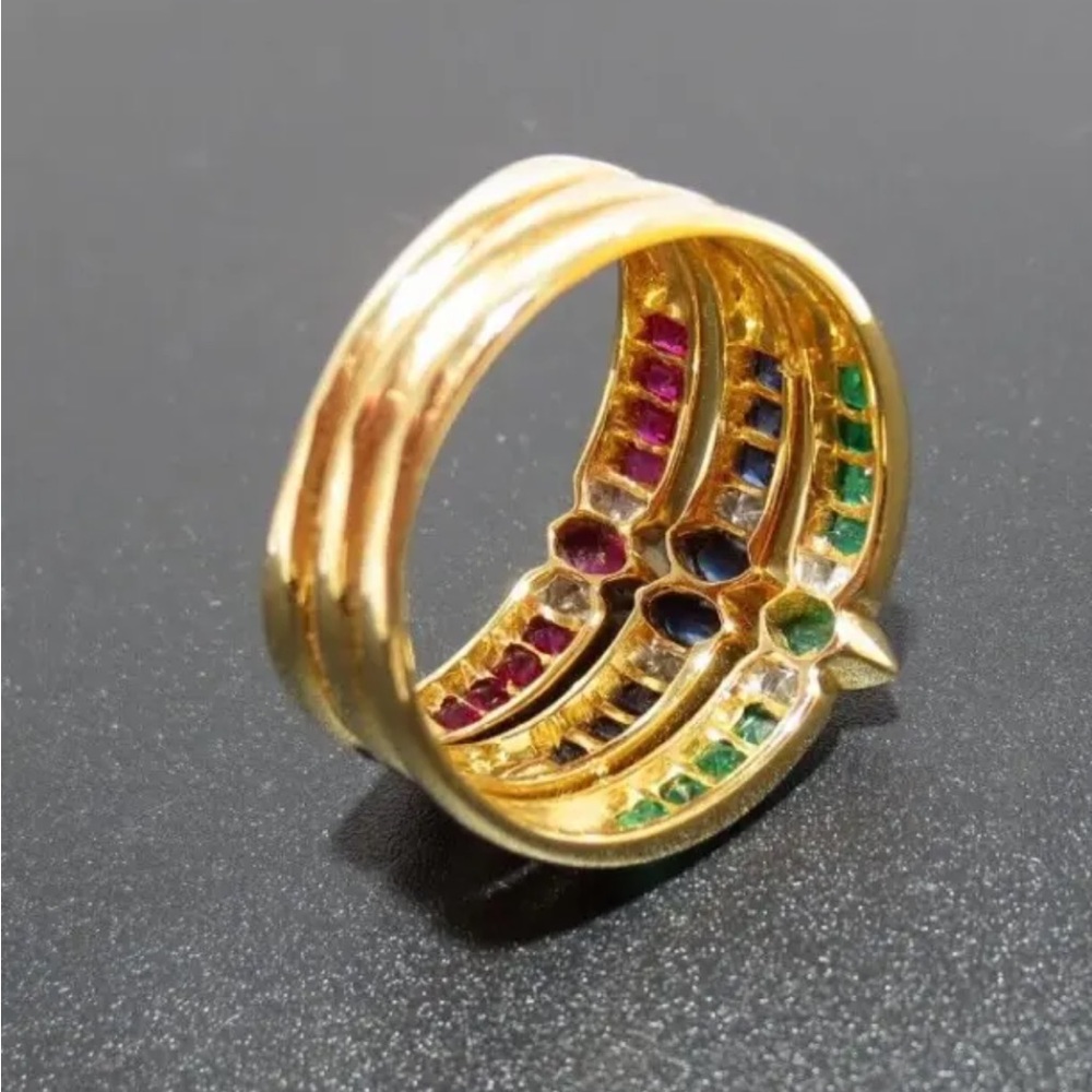18K GOLD DIAMOND CLUSTER RING EMERALDS, BLUE SAPPHIRES RUBIES MULTI-GEMSTONE - Picture 6 of 10